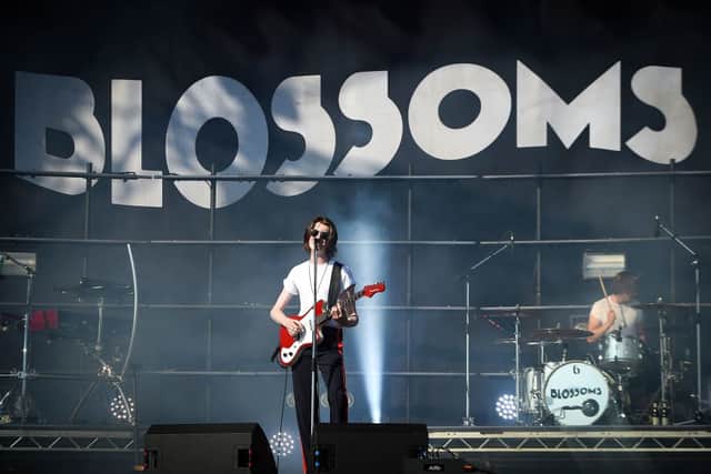 Tom Ogden of the band Blossoms performs on July 1, 2018 on the Main Stage on day three of the 2018 TRNSMT festival on Glasgow Green, Glasgow, Scotland. (Photo by ANDY BUCHANAN/AFP via Getty Images)