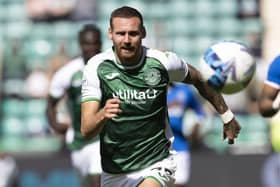 EDINBURGH, SCOTLAND - AUGUST 20: Martin Boyle in action for Hibs during a Premiership match between Hibernian and Rangers at Easter Road, on August 20, 2022, in Edinburgh, Scotland. (Photo by Alan Harvey / SNS Group)