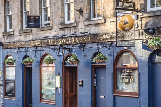 Frontage of The Worlds End pub, High Street in Edinburgh city
