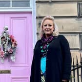 Miranda Dickson and her pink front door in Edinburgh