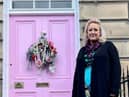 Miranda Dickson and her pink front door in Edinburgh