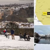 Snow has fallen in Edinburgh as the Met Office releases a weather warning