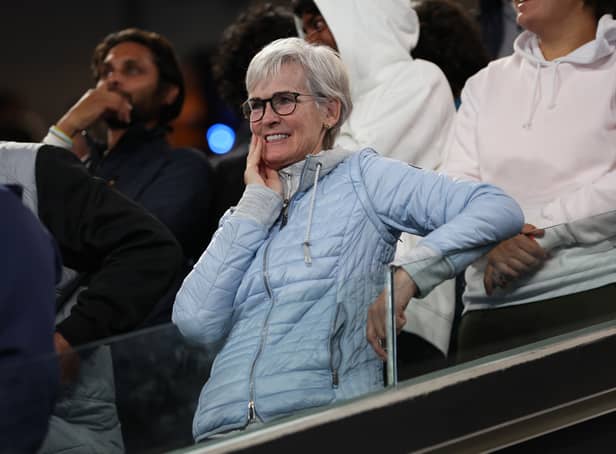 <p>Judy Murray mother of Andy Murray of Great Britain's celebrates her sons five set victory in their round two singles match against Thanasi Kokkinakis of Australia during day four of the 2023 Australian Open at Melbourne Park on January 19, 2023 in Melbourne, Australia. (Photo by Clive Brunskill/Getty Images)</p>