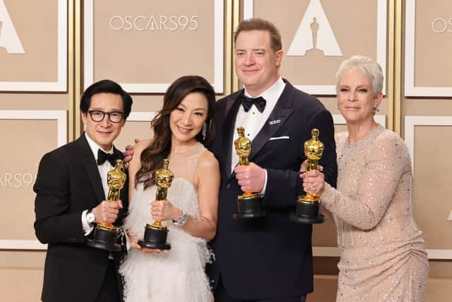 Ke Huy Quan, Michelle Yeoh, Brendan Fraser and Jamie Lee Curtis at the Oscars 2023