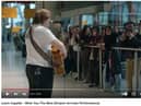 Lewis Capaldi plays ‘Wish You The Best’ at Heathrow Airport’s international arrivals hall 