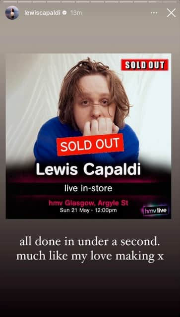 Lewis Capaldi will perform at at Glasgow’s Argyle Street HMV store on May 21