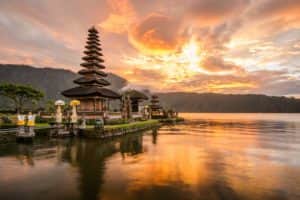 Hindu temple on Bratan Lake in Bali