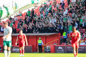 Hibs fans at Pittodrie.