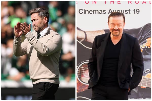 Former Hibs manager Lee Johnson (Left) and actor Ricky Gervais (right) who played the character David Brent (Pics: Getty)