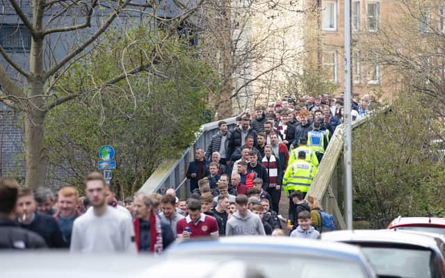 The walk to Tynecastle Park includes the famously busy stroll over the so-called The Bridge of Doom.