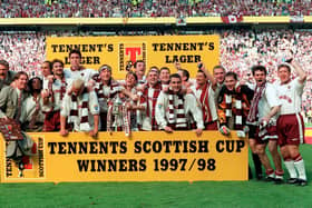 Hearts celebrate their League Cup win in 1998