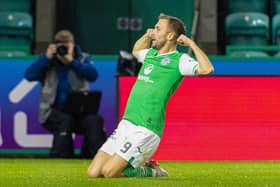 Dylan Vente celebrates another goal for Hibs 