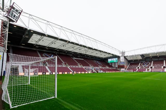 Tynecastle is set for the Edinburgh derby in the rain. Pic: SNS