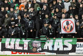 The Hibs Ultras getting into the spirit at Tynecastle.