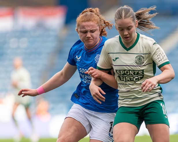 Rosie Livingstone and Libby Bance during the Rangers v Hibs game. Credit: Colin Poultney/SWPL