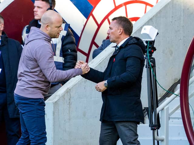 Hearts coach Steven Naismith and Celtic manager Brendan Rodgers. Pic: SNS