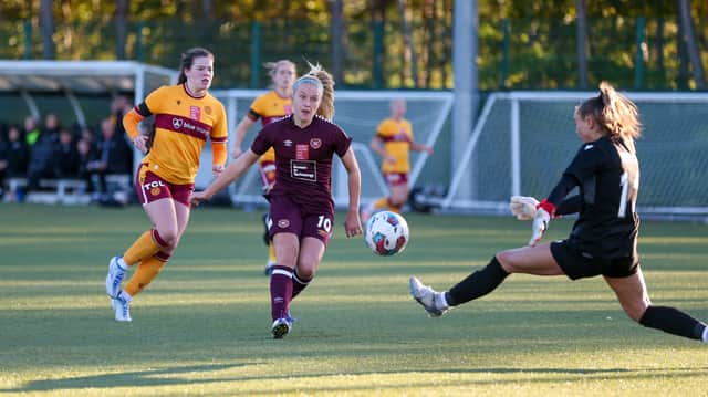 Katie Lockwood nets her second against Motherwell. Credit: Connor Douglas HMFC
