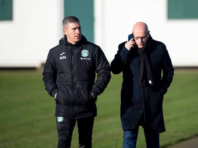 First team manager Montgomery and director of football McDermott at Hibernian Training Centre.