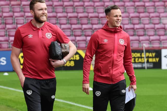 Hearts goalkeeper Zander Clark and captain Lawrence Shankland both played for Scotland this week. Pic: SNS
