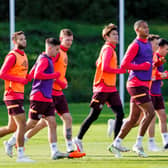 Hearts players training on the outdoor pitches at their Riccarton complex. Pic: SNS