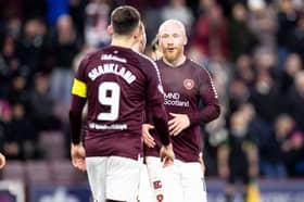 Liam Boyce's shot deflected off Lawrence Shankland for Hearts' winning goal on Saturday. Pic: SNS