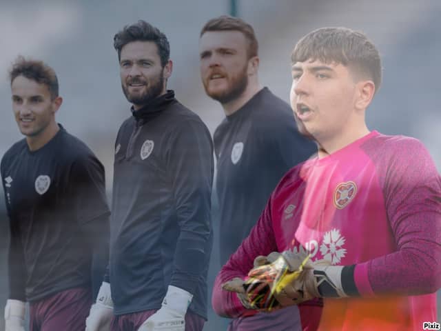 Hearts are well served with goalkeepers (left to right) Harry Stone, Craig Gordon, Zander Clark and Liam McFarlane. Pics: SNS