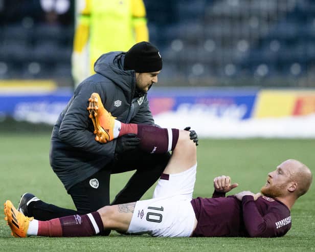 Liam Boyce went off injured during Hearts' Premiership win at Kilmarnock and will be assessed next week. Pic: SNS