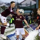 Lawrence Shankland scored Hearts' winning goal against Kilmarnock at Rugby Park in what was a very tight game. Pic: SNS