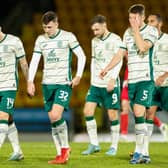 Downhearted - Hibs players trudge off after loss to St Johnstone.