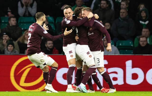 Hearts celebrate their win over Celtic 