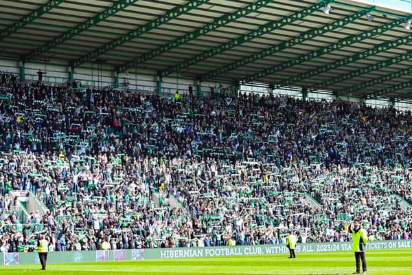 'While the chief ...' Hibs punters belt out their famous footballing anthem at Easter Road.