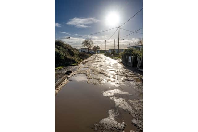The "worst road in Britain" - Seawick Road on the Bel Air Chalet Estate in St Osyth's  Essex 