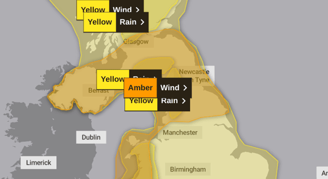 An amber weather warning has been issued as Storm Isha hits the UK