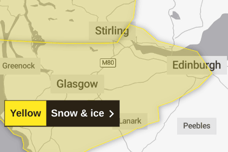 Te Met Office yellow weather warning for snow and ice remains in place until noon.