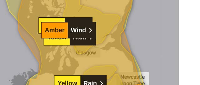 The amber weather warning for high winds is in force fro 6pm on Sunday to 6am on Monday.