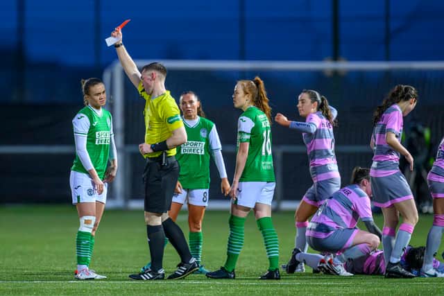 Leah Eddie is sent off for two bookable offenses. Credit: Malcolm Mackenzie