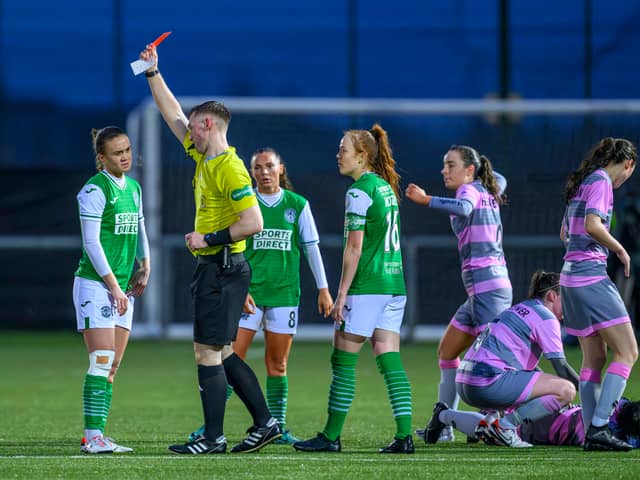 Leah Eddie is sent off for a second bookable offence. Credit: Malcolm Mackenzie