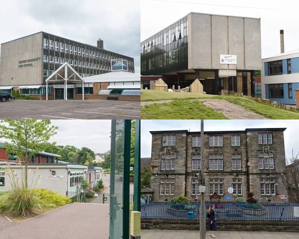 Four of the Edinburgh schools affected by RAAC issues. Clockwise from top left: Currie High School, Trinity Primary School, Lorne Primary and Pentland Primary.