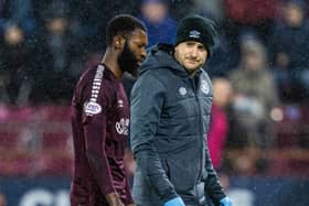 Hearts' Midfielder Beni Baningime was forced off the pitch in Tuesday's win over Dundee but should be fine to feature against Aberdeen on Saturday (Pic: SNS)
