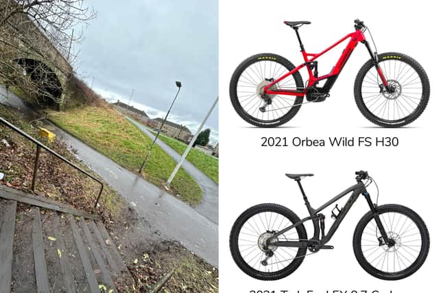 Left: The Easter Drylaw resident said the hooded attackers were hiding at the stairwell near the bridge. 
Right: The bikes that were stolen