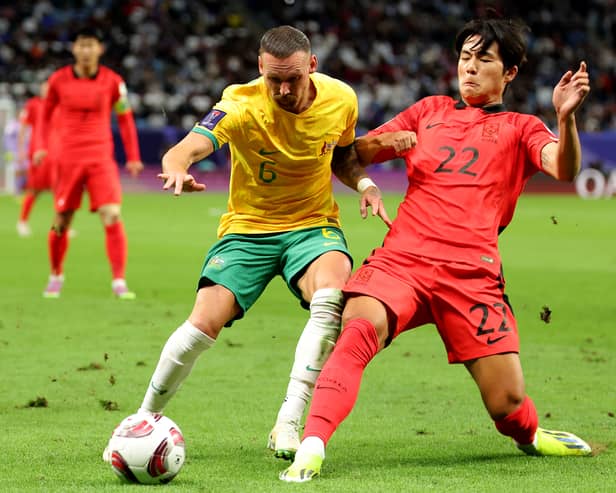  Martin Boyle of Australia and Seol Young-woo of South Korea battle for possession during the AFC Asian Cup quarter final match between Australia and South Korea (Pic: Getty)