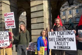 Safe Consumption Edinburgh campaigners staged a protest outside Edinburgh City Chambers in June 2023
