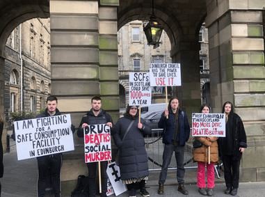 Campaigners from Safe Consumption Facility Edinburgh demonstrated outside the City Chambers ahead of a full council meeting on Thursday, February 8 