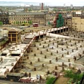 An aerial view of Leith Street and the construction of the new Omni Centre at Greenside Place, taken in April, 1997.