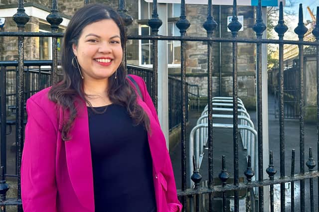 Cllr Simita Kumar outside Edinburgh's Gaelic school. Under SNP plans all primary school children would get free after school childcare on Fridays.