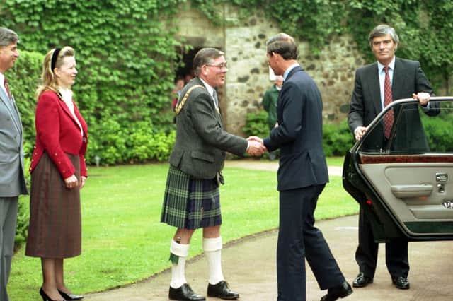 Lord Provost Norman Irons welcomes Prince Charles, Prince of Wales, to the Royal Botanic Garden in Edinburgh, July 1993.  Picture: Ian Rutherford/TSPL.