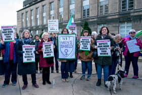 Members of campaign group, Women Won't Wheesht, protest outside Scottish Government building St Andrews House in Edinburgh, to demand that no males are housed in women's prisons in Scotland.