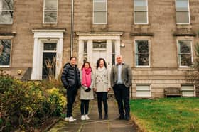 (Left to Right) Nick Claydon, Caroline Claydon, Lucie Martin and Brian Machray, pictured outside 3 John's Place in Leith.
