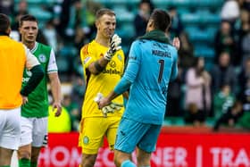 David Marshall - picture with Celtic goalie Joe Hart - picked up a hamstring injury last weekend.