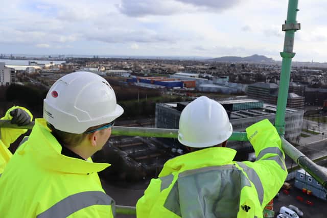 New minister Donald Cameron got great views from the top of the 140ft gas holder.  